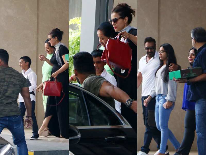 Pics: Ajay Devgn and Kajol spotted leaving a restaurant with kids
