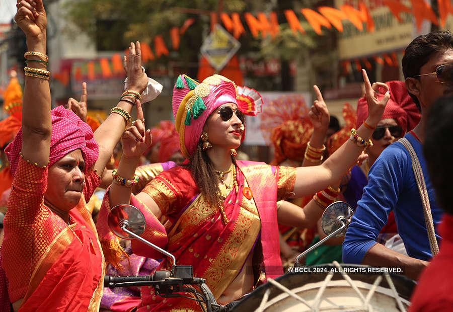 People take part in the Gudi Padwa celebrations held at the Reshimbagh ...