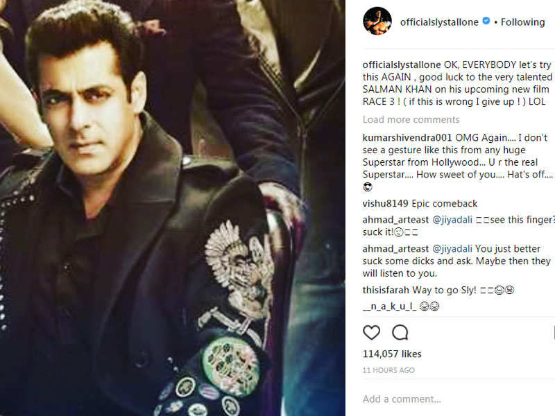 'Race 3': Sylvester Stallone gets it right this time around by sharing Salman Khan’s poster