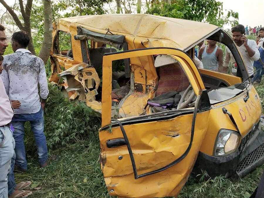 Photos: 13 children killed as train hits school van in UP's Kushinagar