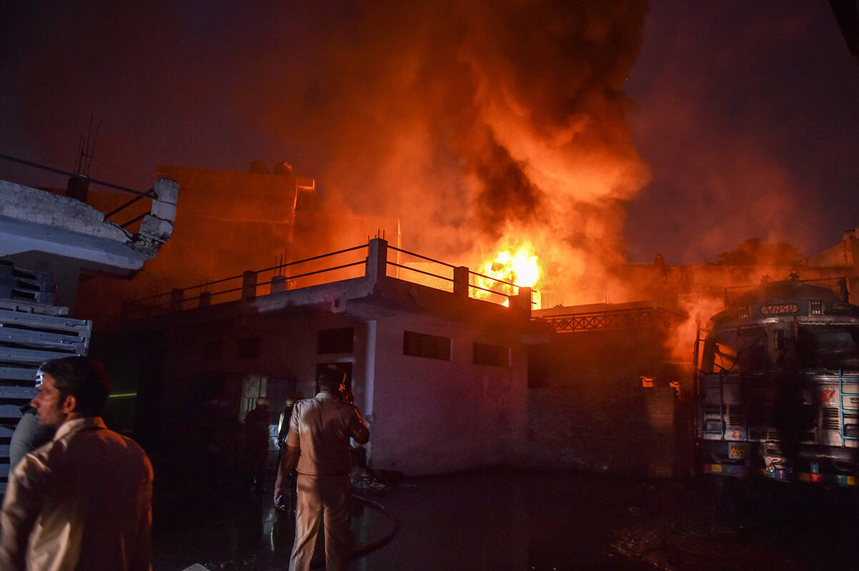 Photos of fire at rubber factory