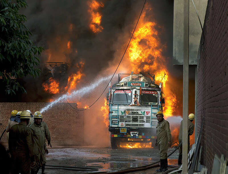 Photos of fire at rubber factory