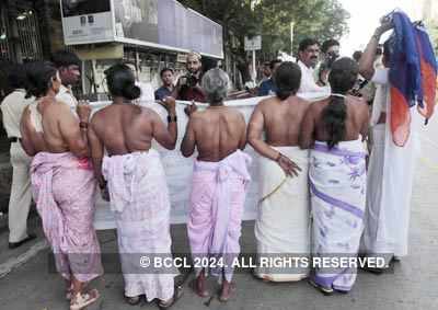 Semi-nude Devadasi protest