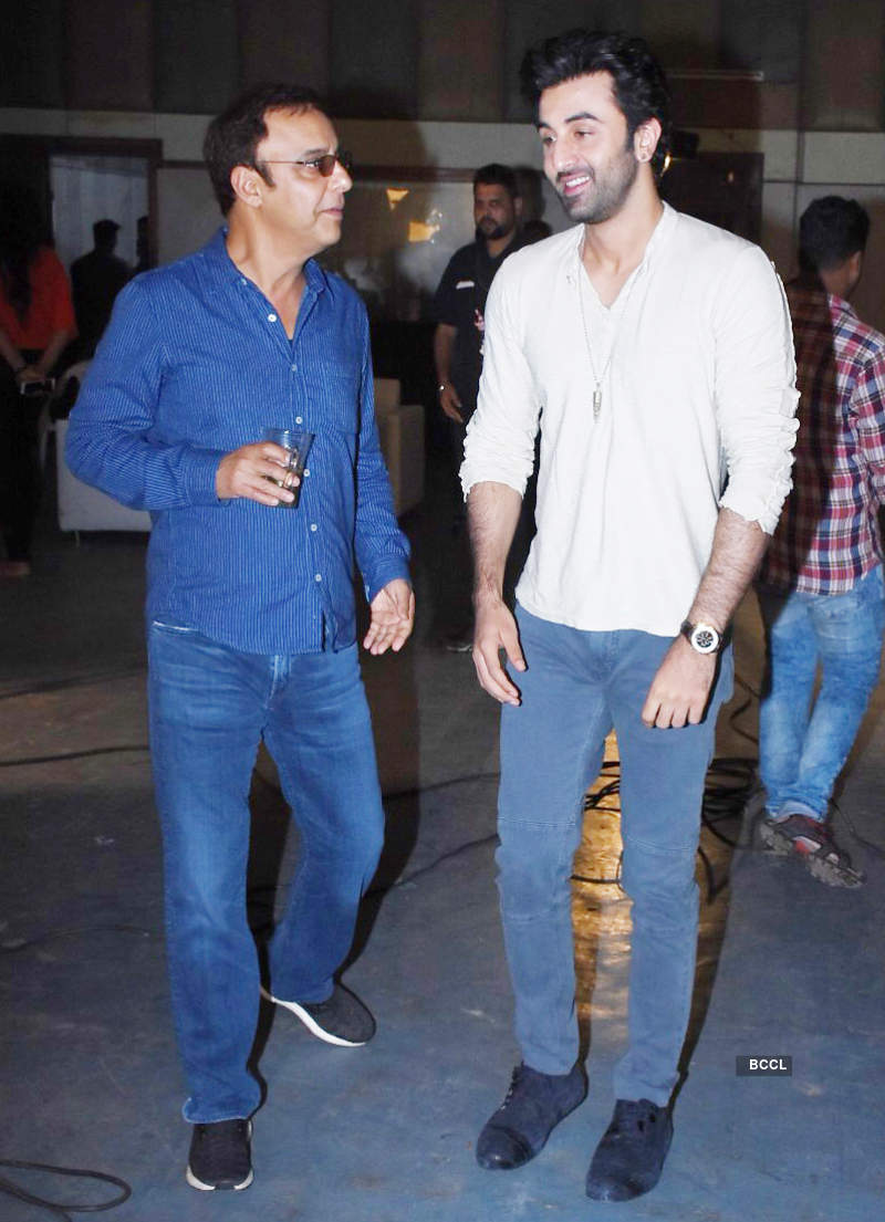 Ranbir Kapoor, Vidhu Vinod Chopra and Rajkumar Hirani promote Sanju at  Mehboob Studios in Bandra