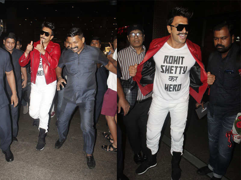 Pics: Ranveer Singh flaunts his ‘Simmba’ special T-shirt as he returns to Mumbai