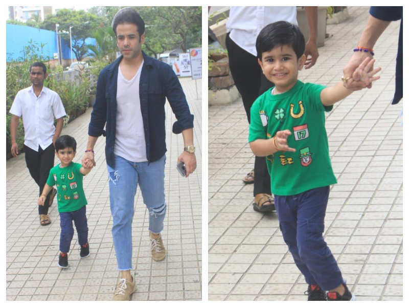 Photo: Laksshya is all smiles for the camera as he gets snapped with papa Tusshar Kapoor