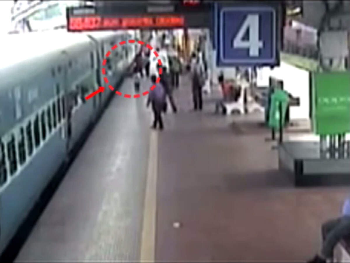 On cam: RPF constable saves woman from coming under moving train