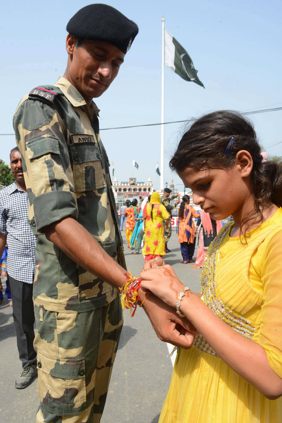 Women tie rakhis to jawans, police personnel