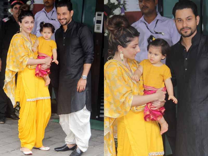 Photos: Soha Ali Khan joins Arpita Khan's Ganesh Utsav celebrations along with husband Kunal Kemmu and daughter Inaaya