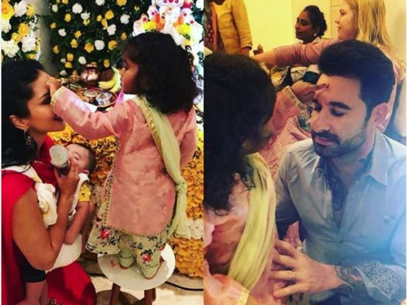 Sunny Leone celebrates Ganesh Utsav with daughter Nisha Kaur and husband Daniel Weber