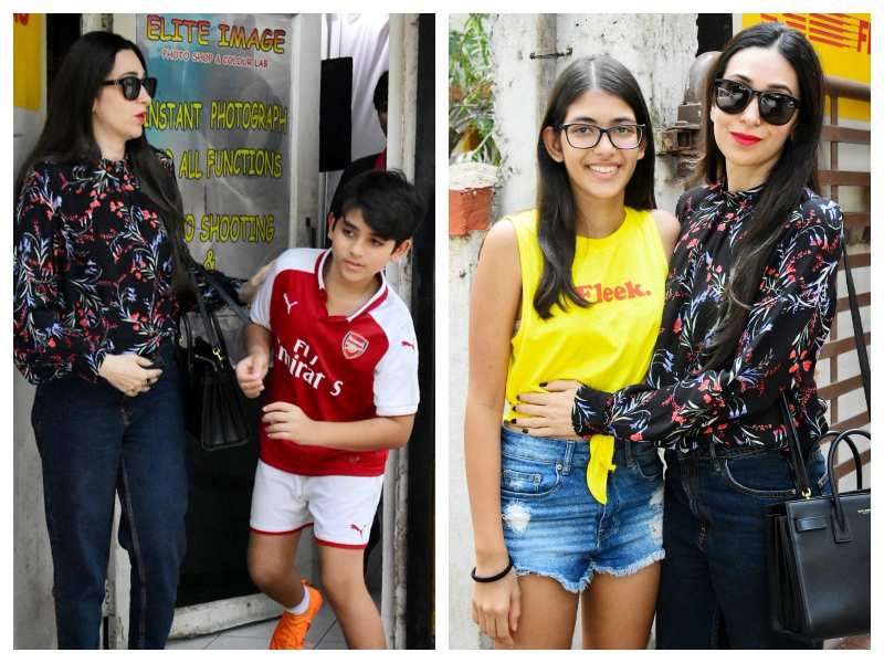 Karisma Kapoor enjoys mommy time with her kids, Samiera and Kiaan in the city