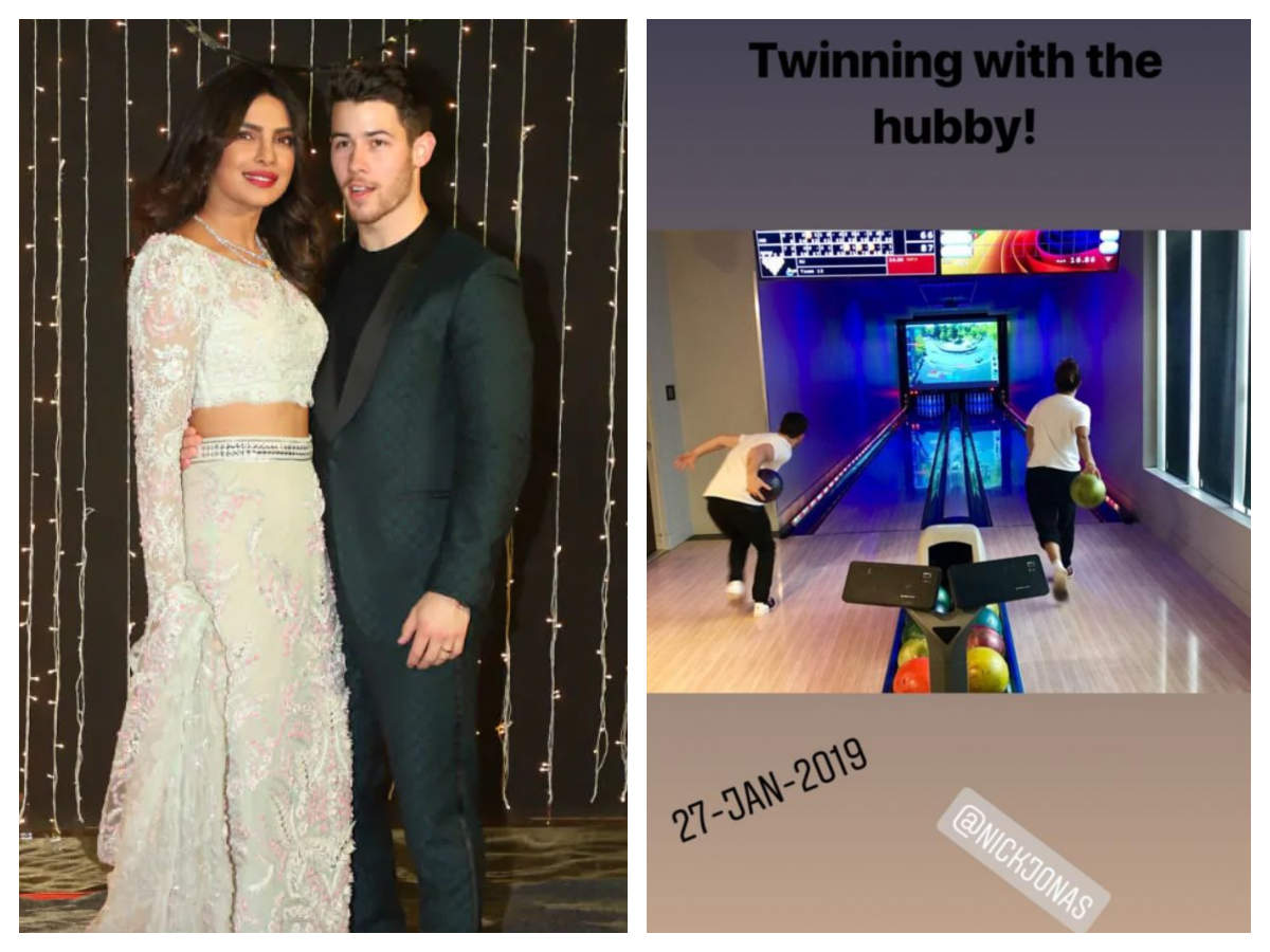 Photo: Priyanka Chopra and Nick Jonas twin at their casual bowling night