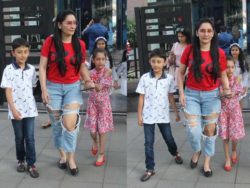Photos: Maanayata Dutt steps out for a lunch date with kids Iqra and Shahraan