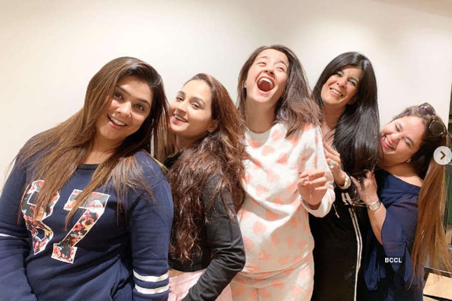 Actress Surveen Chawla breaks into laughter at her baby shower