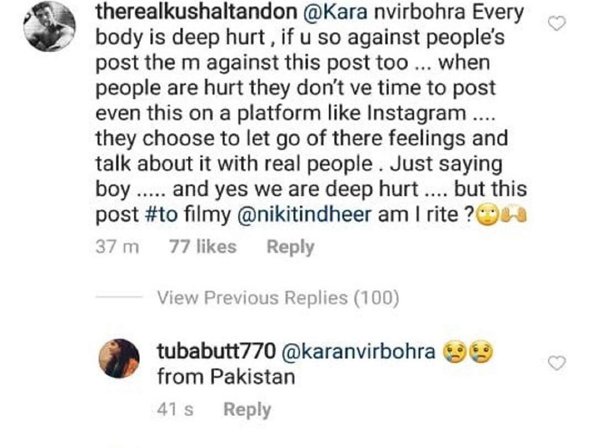   2 "title =" 2 "/> </div>
<p>  Kushal also tagged the actor Nikitin Dheer in his commentary and asked him his opinion.Nikitin balanced the argument, but also favored Karanvir instead of Kushal, voice as a celebrity to make people more sensitive.
</p>
<p>  Nikitin also told Kushal that they should all stay united and stay united at times like this. And there is nothing wrong with anyone raising their voices against something that is wrong.
</p>
<div data-type=