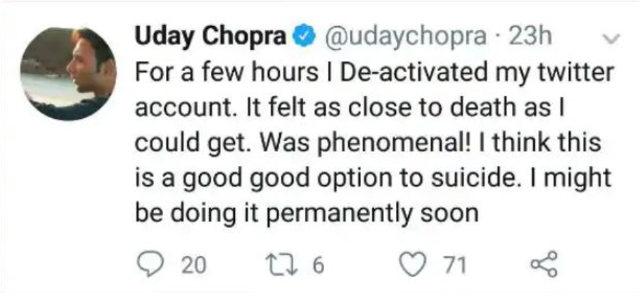   Tweet 2 "title =" Tweet 2 "/> </div>
<p>  Although the tweets may have been deleted now, users have quickly entered the screen in the same way. actor hinted that he could be suffering from depression.</p>
<p> His depressing tweets sparked a lot of concern among Twitter users, who showed unwavering warmth and support for the actor.
</p>
<div data-type=