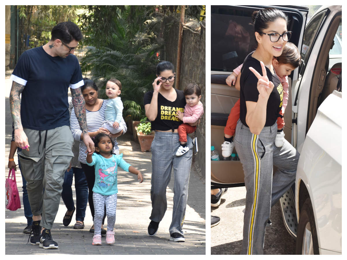 Photos Sunny Leone beams as she steps out with her cute little family photo