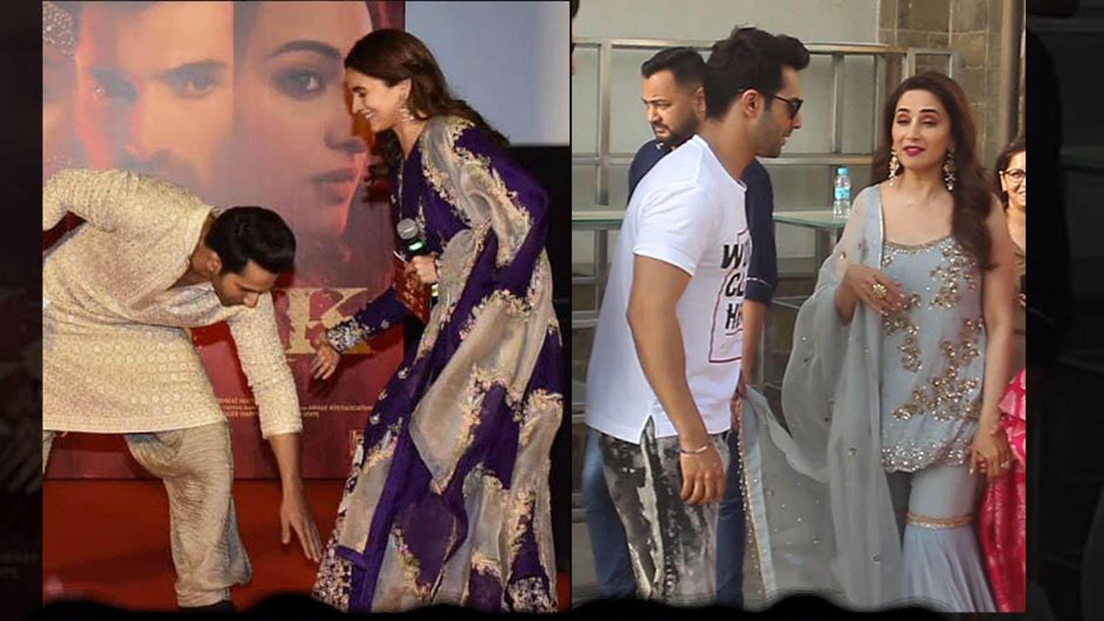   Funny! Varun Dhawan touches the feet of Alia Bhatt and holds the dupatta of Madhuri Dixit 