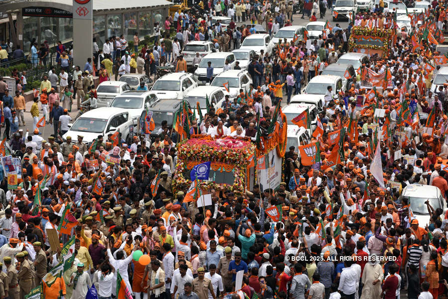 Rajnath Singh holds mega roadshow in Lucknow