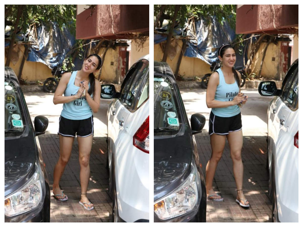 Photos: Sara Ali Khan strikes a Namastey pose for the paparazzi outside her gym