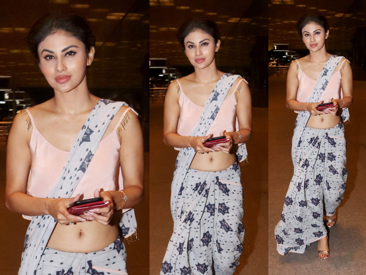 Mouni Roy Wears A Sexy Sari At The Airport Times Of India