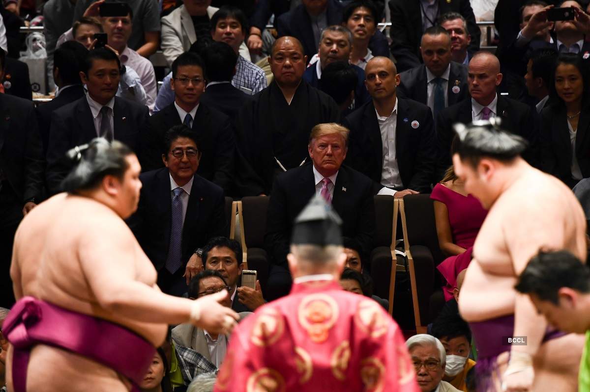 Donald Trump enjoys sumo wrestling in Japan