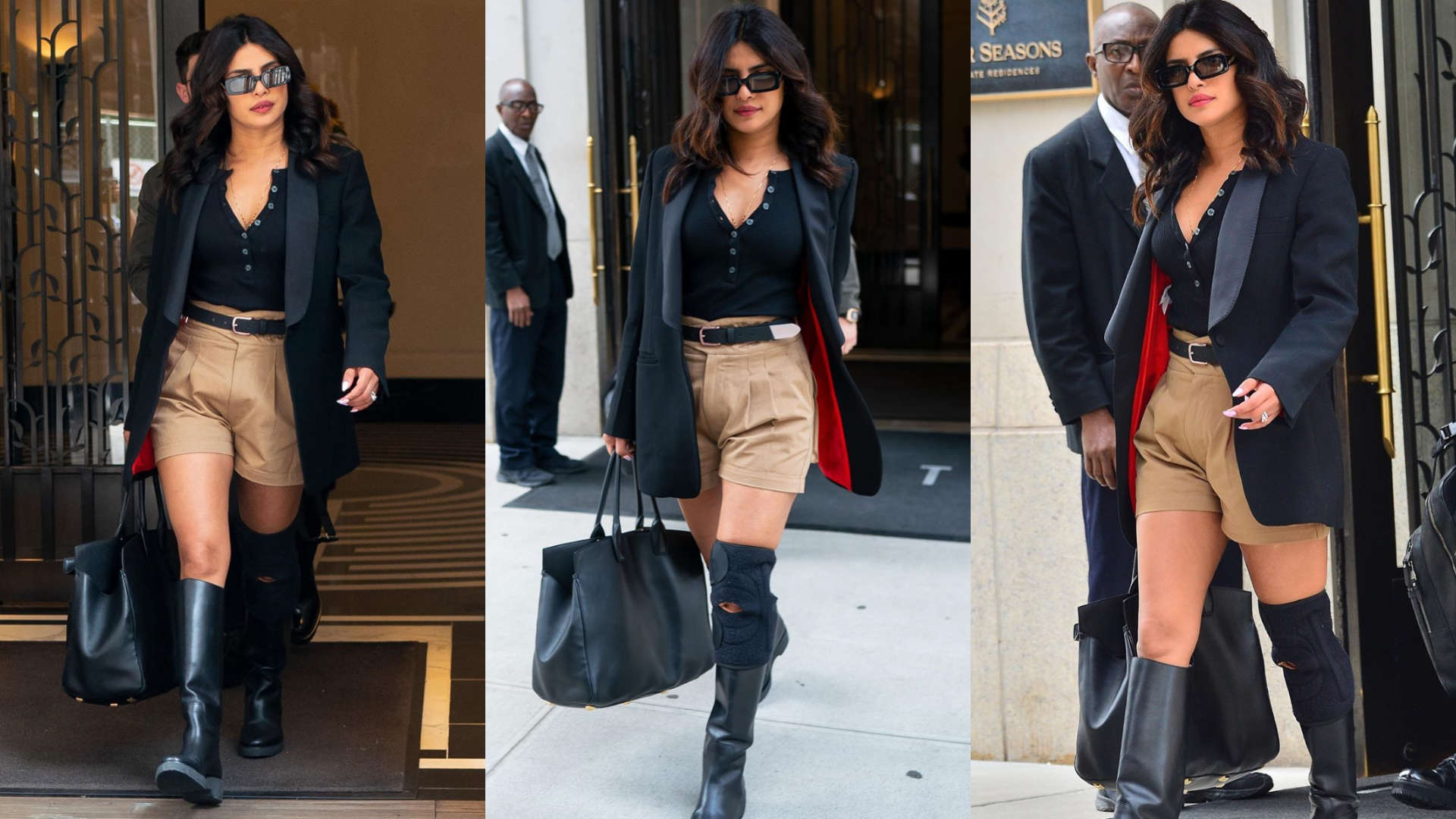 Priyanka Chopra combines khaki shorts with a formal blazer and we are taking notes