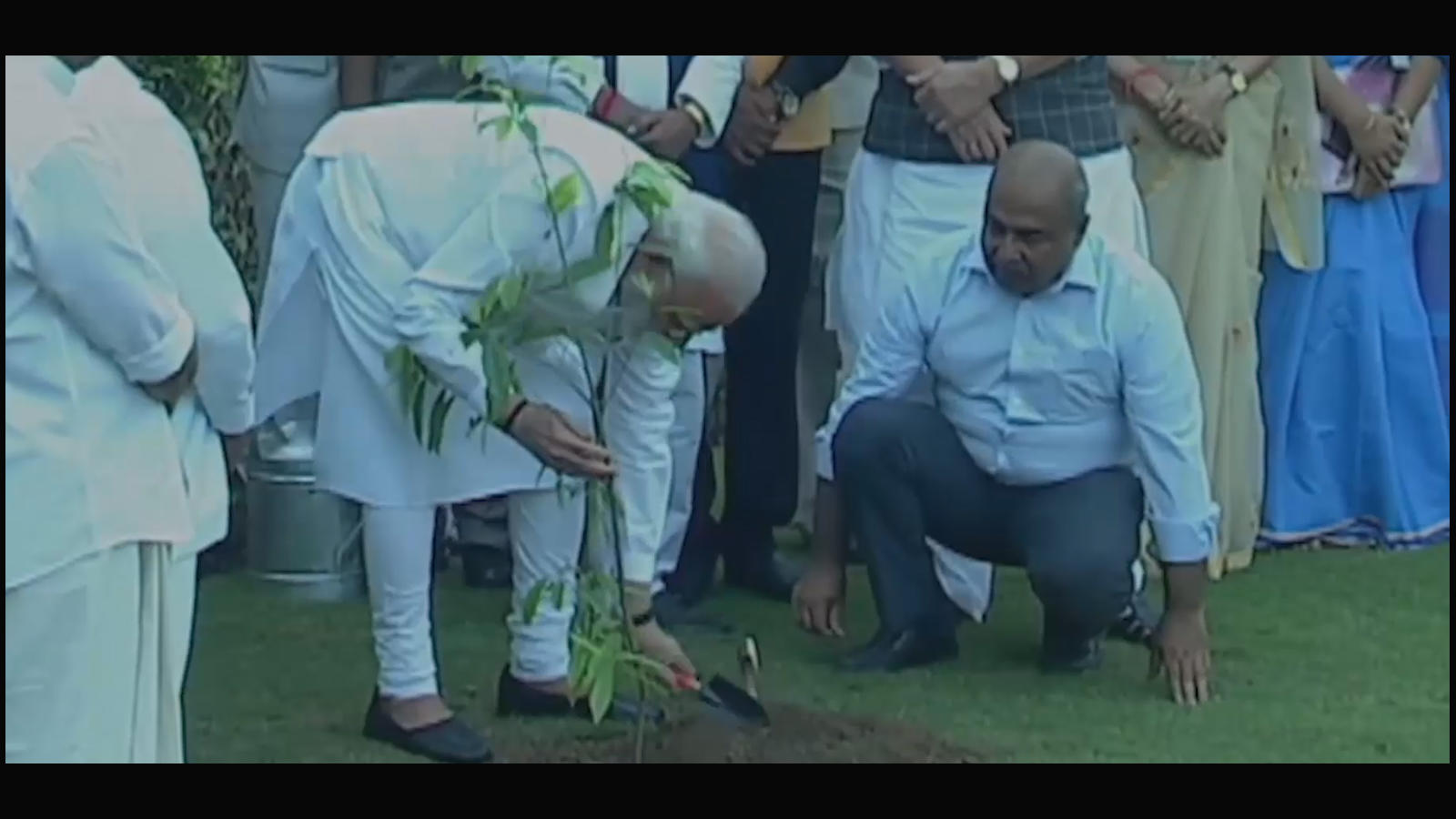 Pm Narendra Modi Plants A Sapling In Parliament