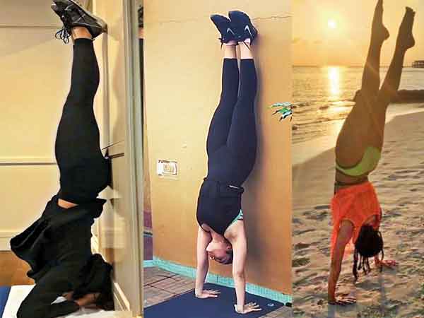 HEELS OVER HEAD: Is going upside down the celebrity fave fitness pose on Instagram? - Times of India