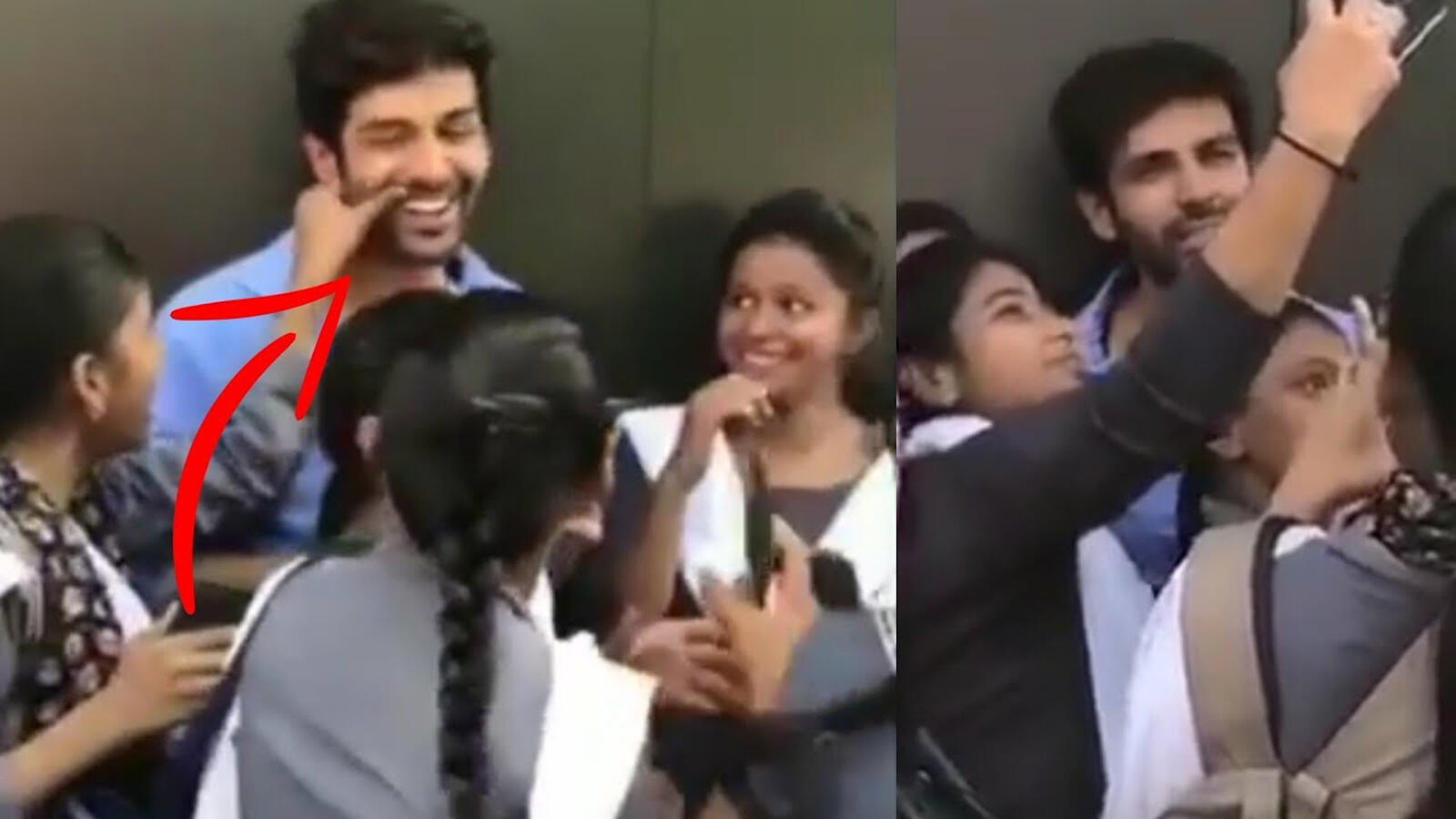 Cute video! Girl pulls Kartik Aaryan's cheeks in Lucknow