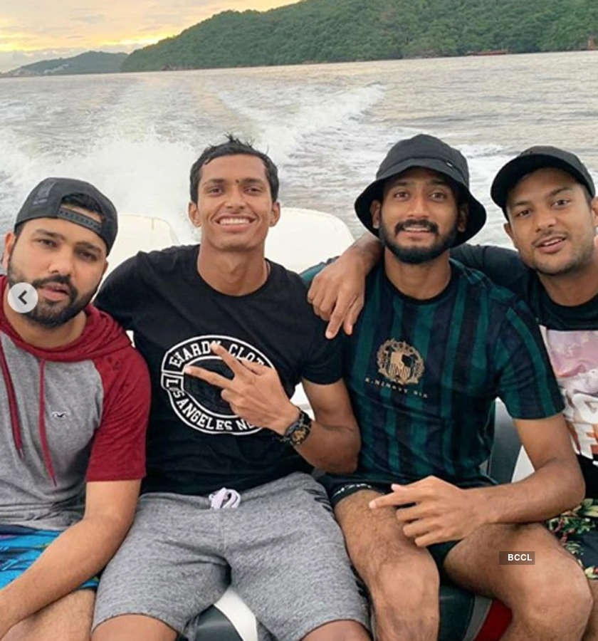 Indian cricketers take a dip in the sea between games