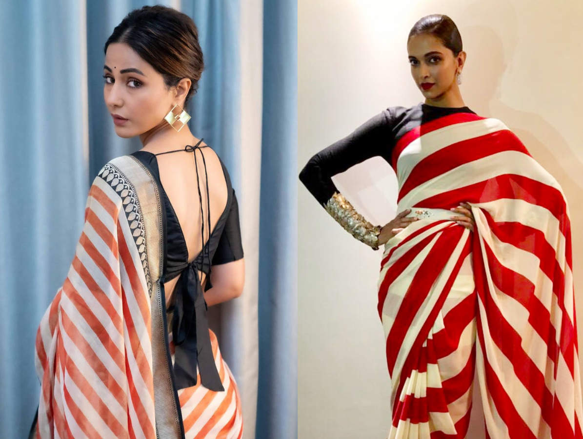 Hina Khan's striped sari will remind you of Deepika Padukone's ...
