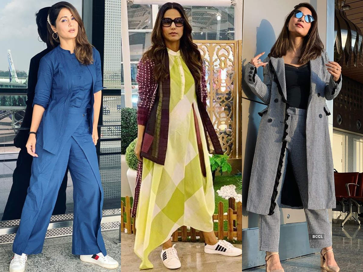 Hina Khan's Airport Fashion Is All About Pairing Her Denim Jumpsuit With a Louis  Vuitton Handbag and Stylish Reflectors (View Pics)