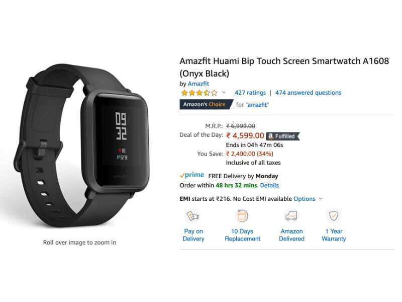 amazfit huami bip touch screen smartwatch