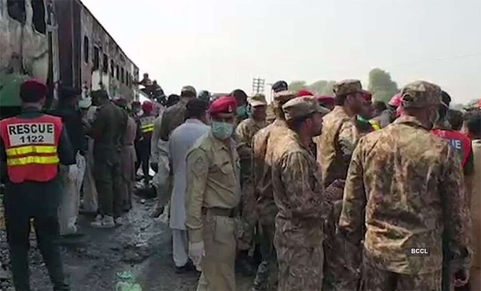Shocking pictures of massive fire on moving train in Pakistan