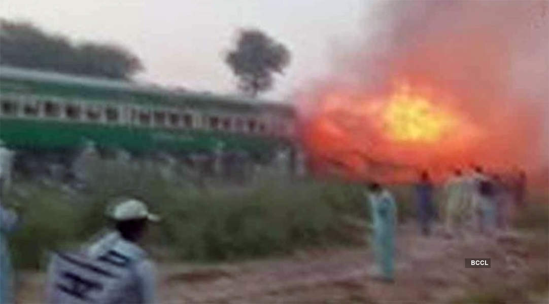 Shocking pictures of massive fire on moving train in Pakistan