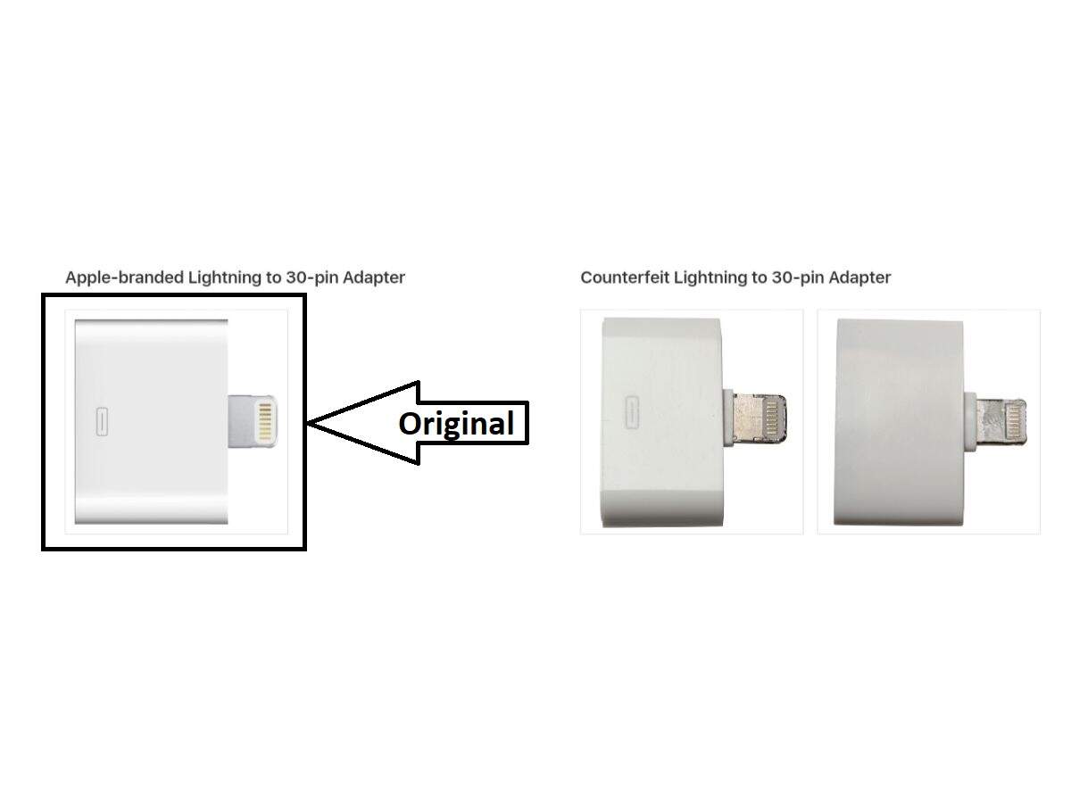 All Apple accessories like cables, micro-USB adaptors and 30-pin adaptors come with laser-etched USB symbol