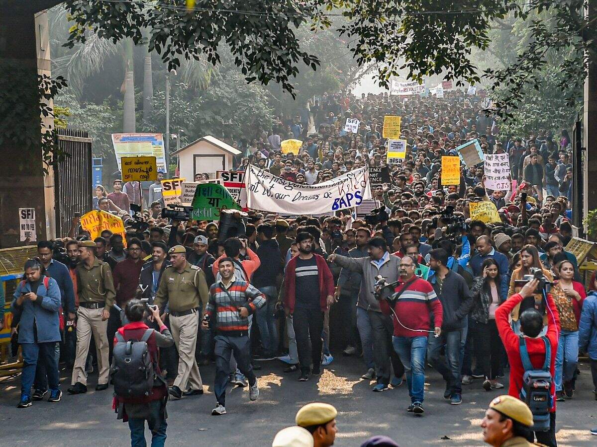 Image result for photo of Lathicharge On JNU Students At Protest March In Delhi, Many Detained