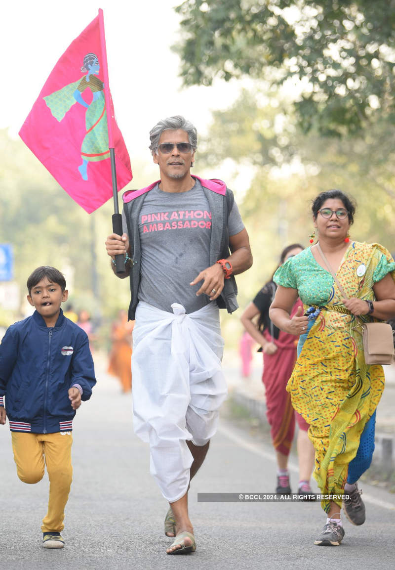 Milind Soman runs for a cause along with saree-clad women