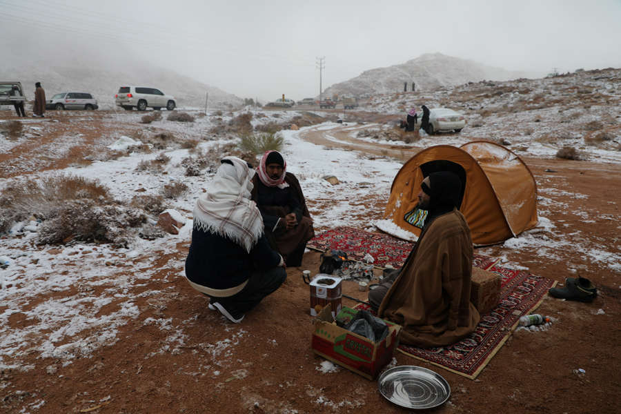 In pics: Saudi Arabian desert receives rare snowfall