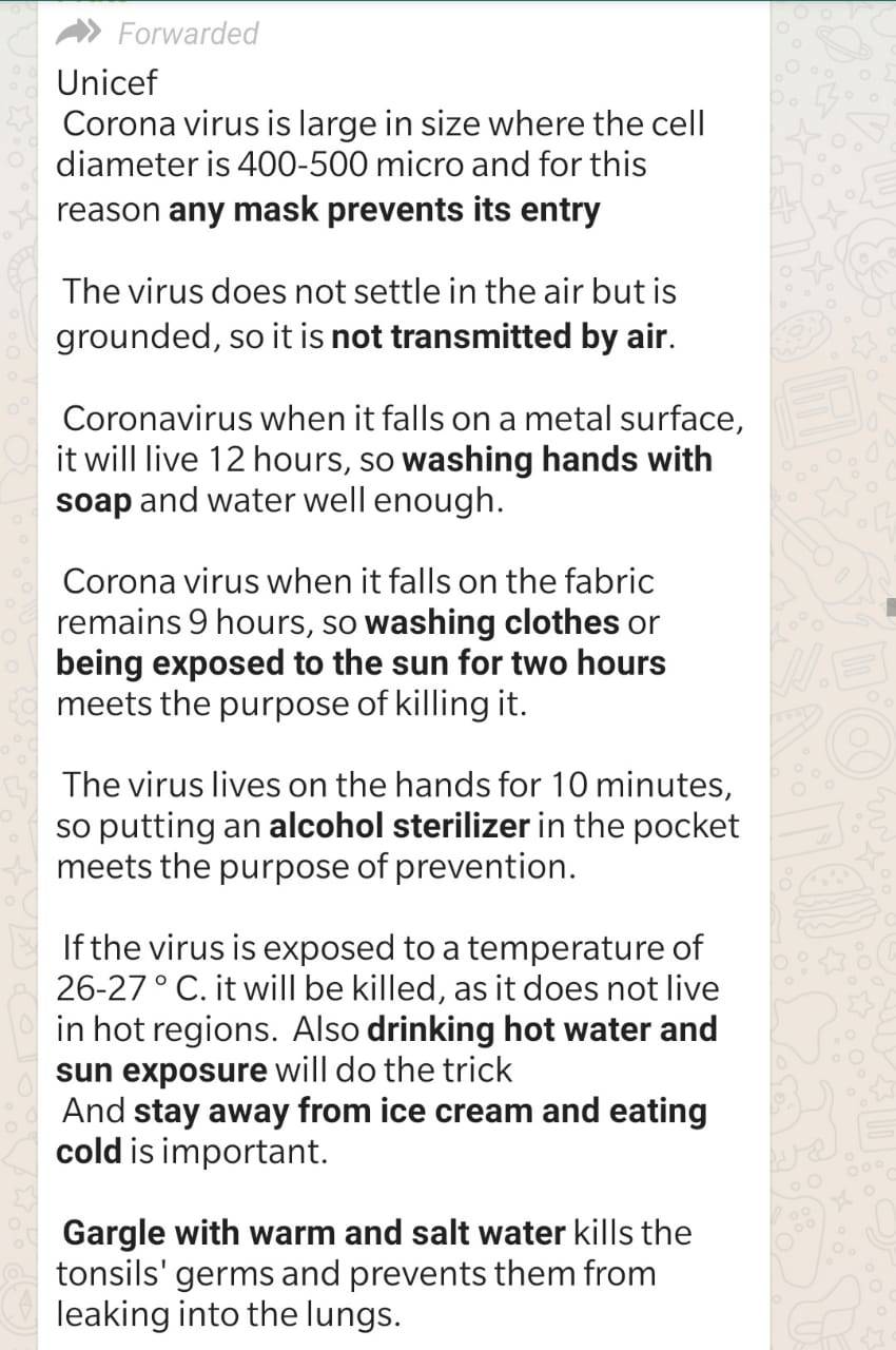 Coronavirus Whatsapp messages and forwards