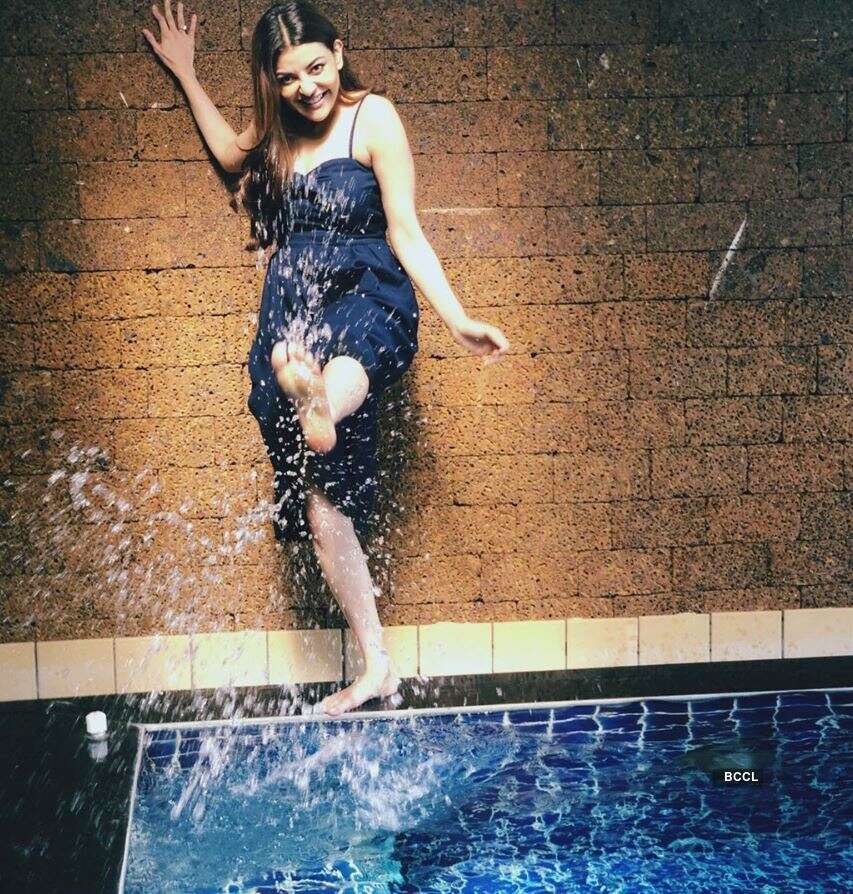 Viral pictures of actress Kajal Aggarwal enjoying in a pool