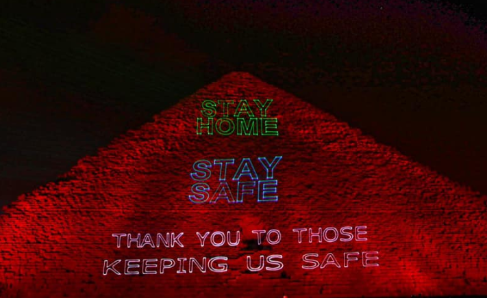 Great Pyramid of Giza lit up with message that urges people to stay home, stay safe Great Pyramid of Giza lit up with message that urges people to stay home, stay safe