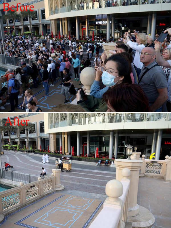 Pictures from public spaces before and after coronavirus lockdown