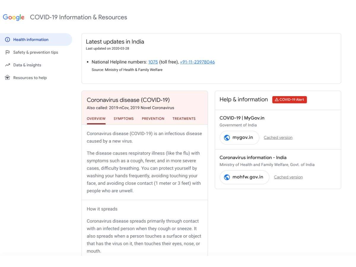 Google’s website on Covid-19 goes live