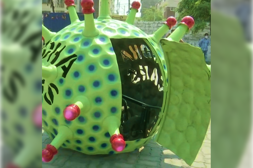 Hyderabad man designs a Coronavirus-shaped car to create awareness about the virus Hyderabad man designs a Coronavirus-shaped car to create awareness about the virus
