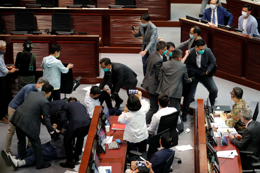 Hong Kong legislators trade blows