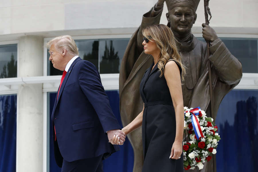 Donald Trump visits historic John Paul II shrine amid protests