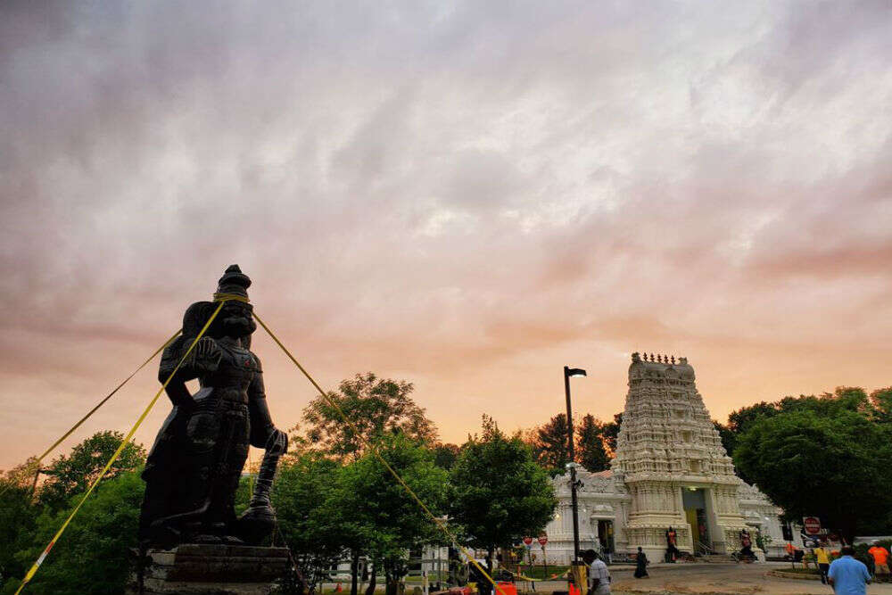 A 25-feet-tall Hanuman statue shipped from Telangana and installed in Delaware, USA A 25-feet-tall Hanuman statue shipped from Telangana and installed in Delaware, USA