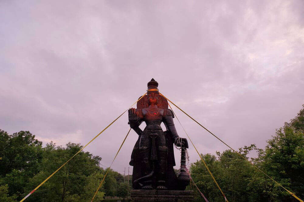 A 25-feet-tall Hanuman statue shipped from Telangana and installed in Delaware, USA A 25-feet-tall Hanuman statue shipped from Telangana and installed in Delaware, USA